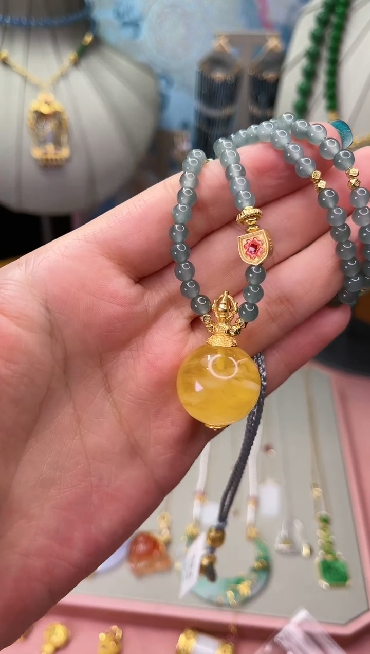 【闪购商品】翡翠颈饰18K金镶嵌翡翠925银项链