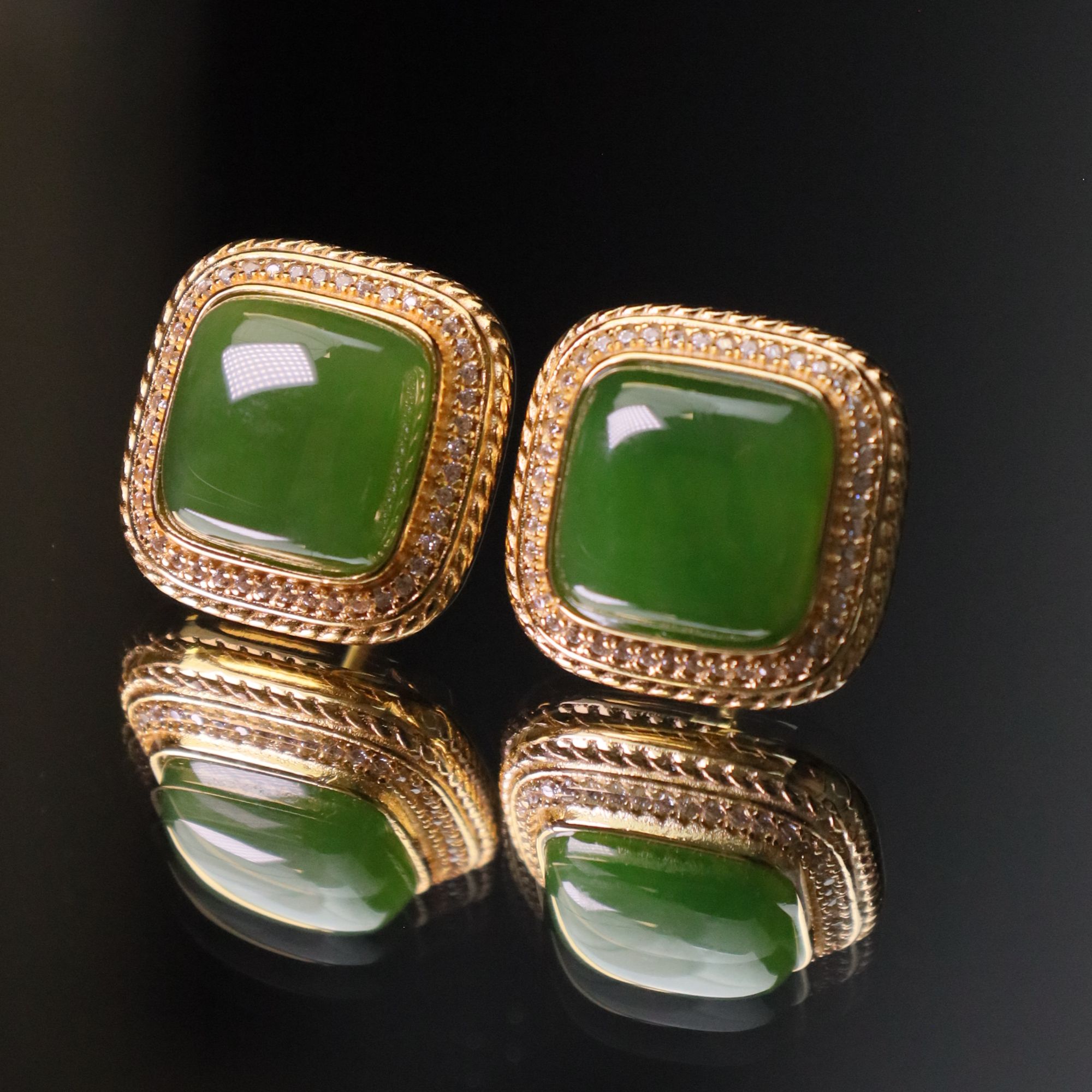 碧玉方糖耳钉925银镀金小姐