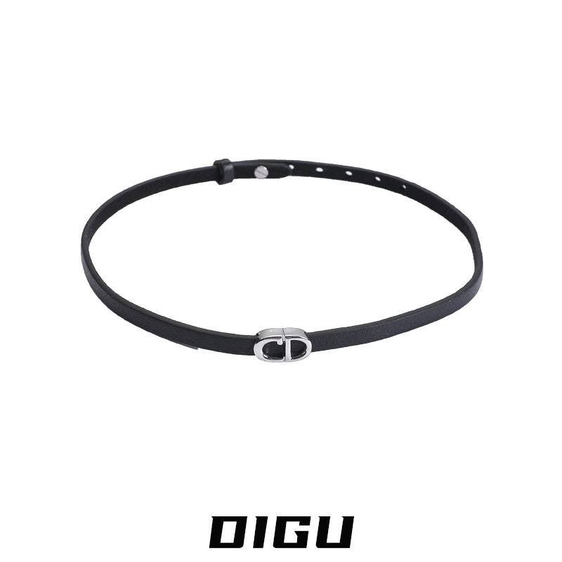 嘀咕家 铜合金项链 真皮！气质纯欲字母CD项圈皮革项链choker
