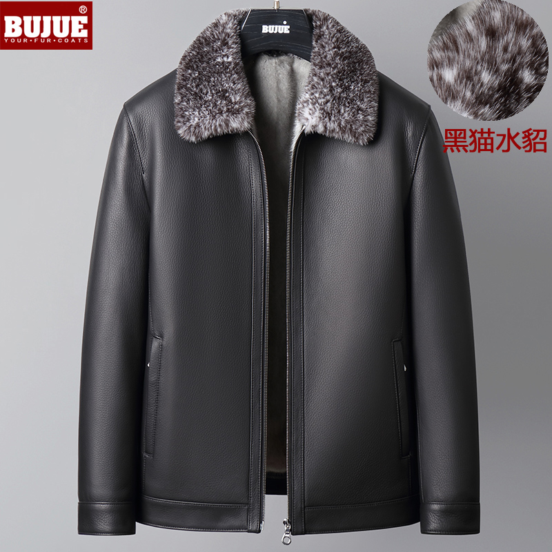 进口黑猫水貂毛领新西兰真鹿皮皮衣天鹅绒蓝宝石水貂毛貂皮大衣新