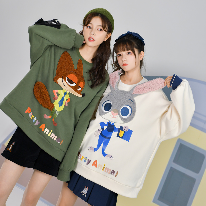 森女部落情侣闺蜜装卫衣绒衫可爱加绒宽松卡通长袖春秋
