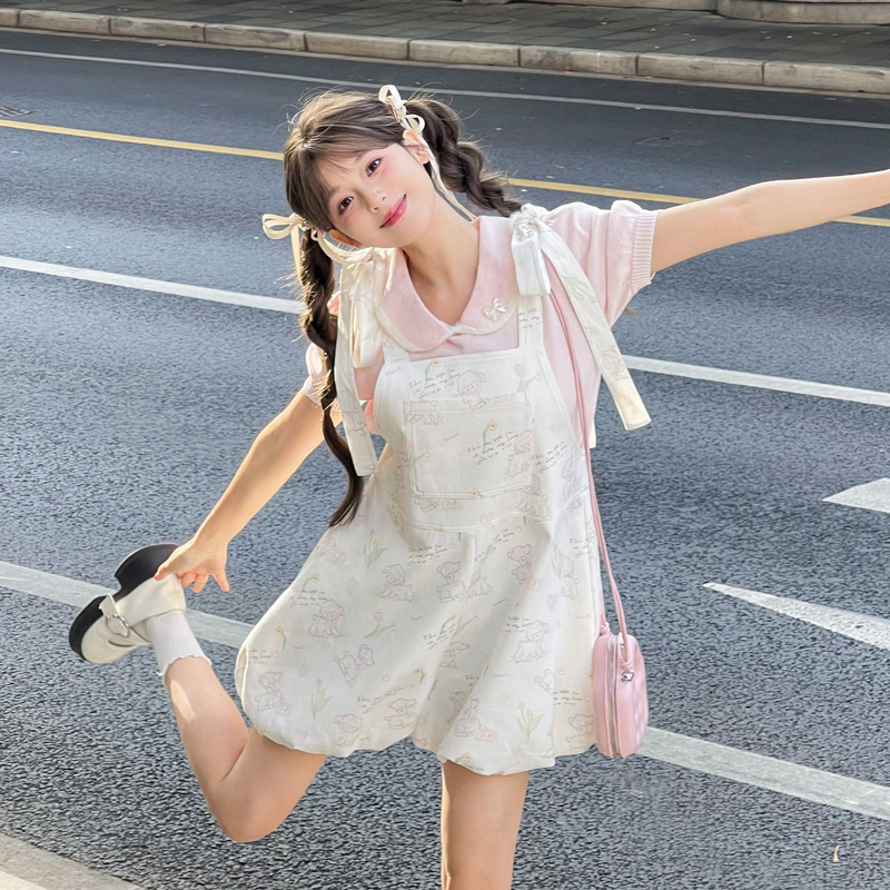 【金拐子专属】S100森女部落原创可爱小羊印花甜美背带裤灯笼休闲裤