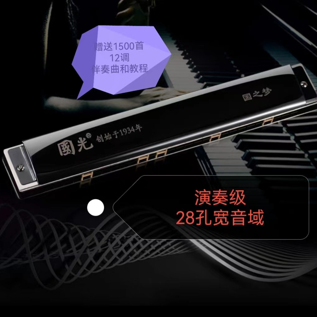 国光<国之梦》专业舞台比赛演奏级进口簧片C调宽音域28孔复音口琴