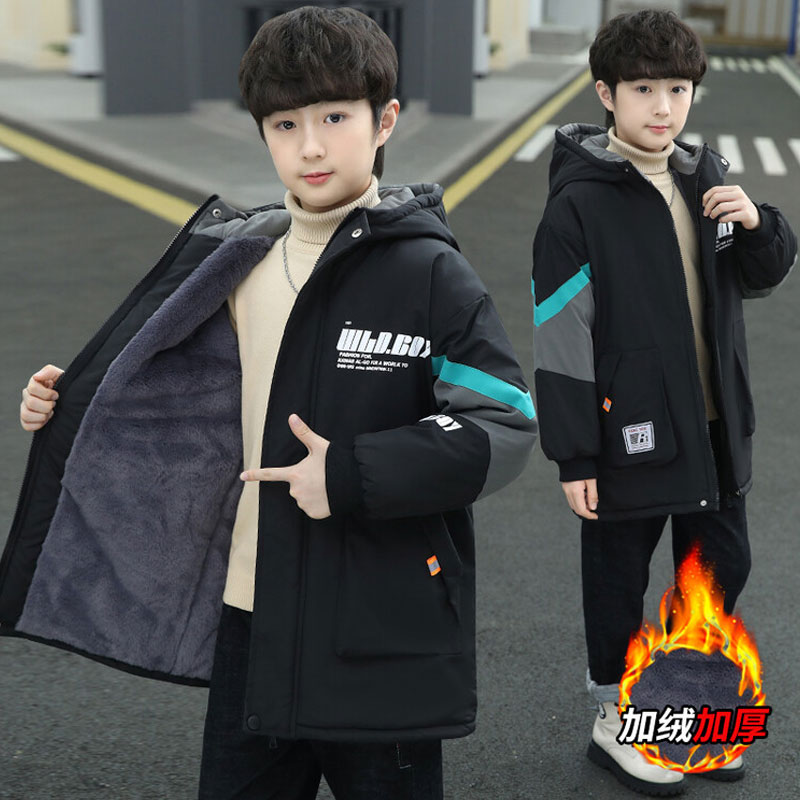 【小扬哥推荐】童装男童加绒风衣中长款2023儿童棉袄中大童冬季加