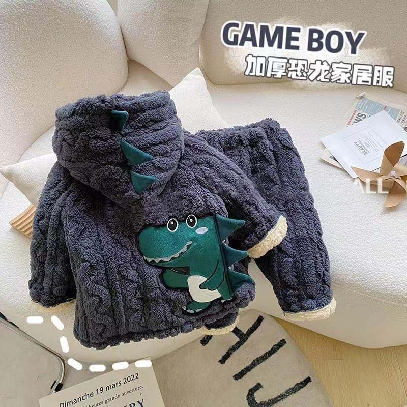 巴拉甄选宝宝新款珊瑚绒睡衣儿童家居服卡通加厚男童保暖冬