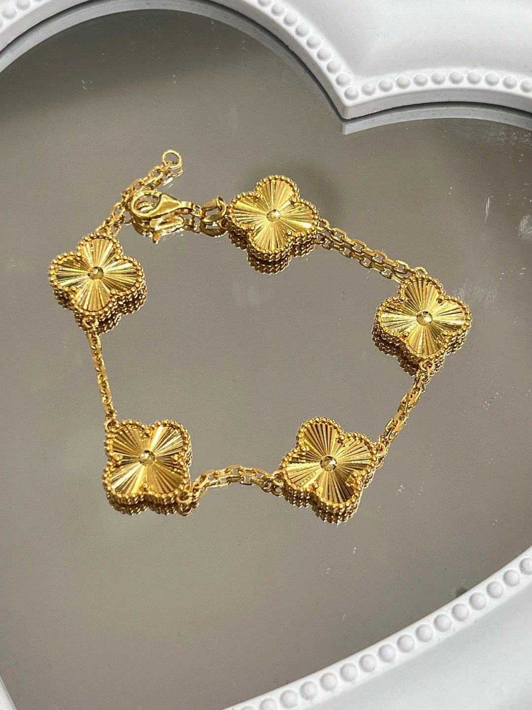 足金999五花5G黄金镭射手链四叶草经典百搭CNC车花金手链