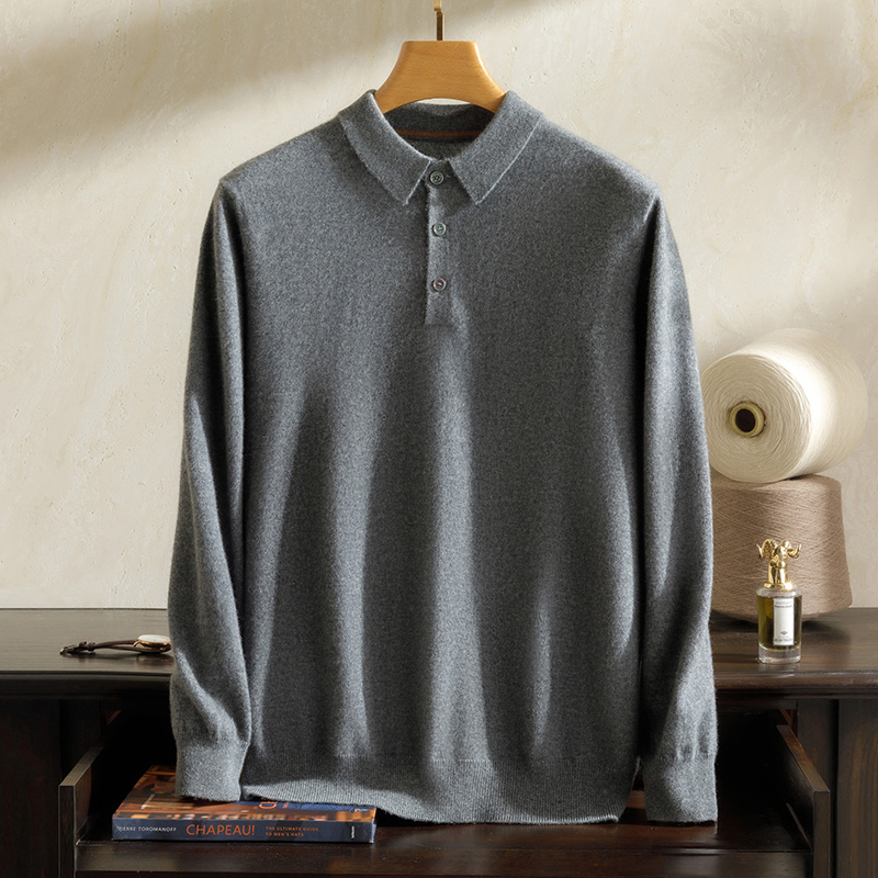 LP100%纯山羊绒衫男士POLO领针织衫商务休闲大码打底衫长袖毛衣