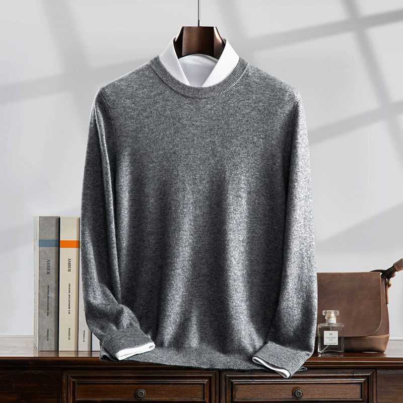 推荐款 入门级 100%纯山羊绒衫男士圆领针织衫基础百搭纯色打底衫