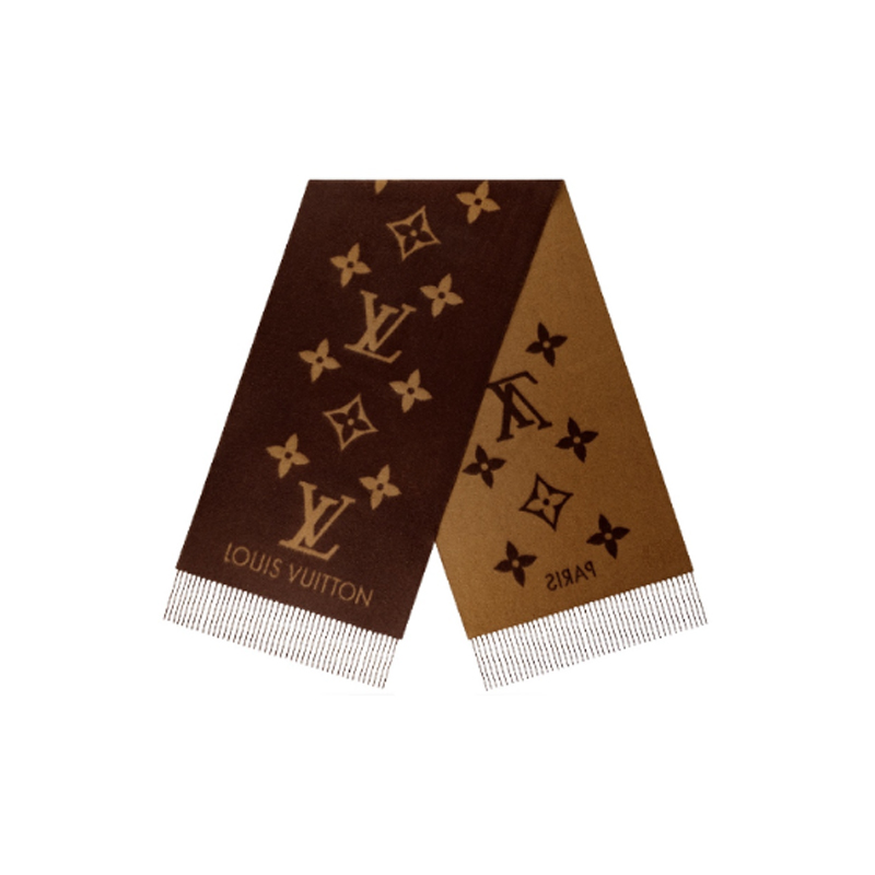 99新  LOUIS VUITTON 字母保暖双面时尚羊绒绒线围巾女款  深棕色