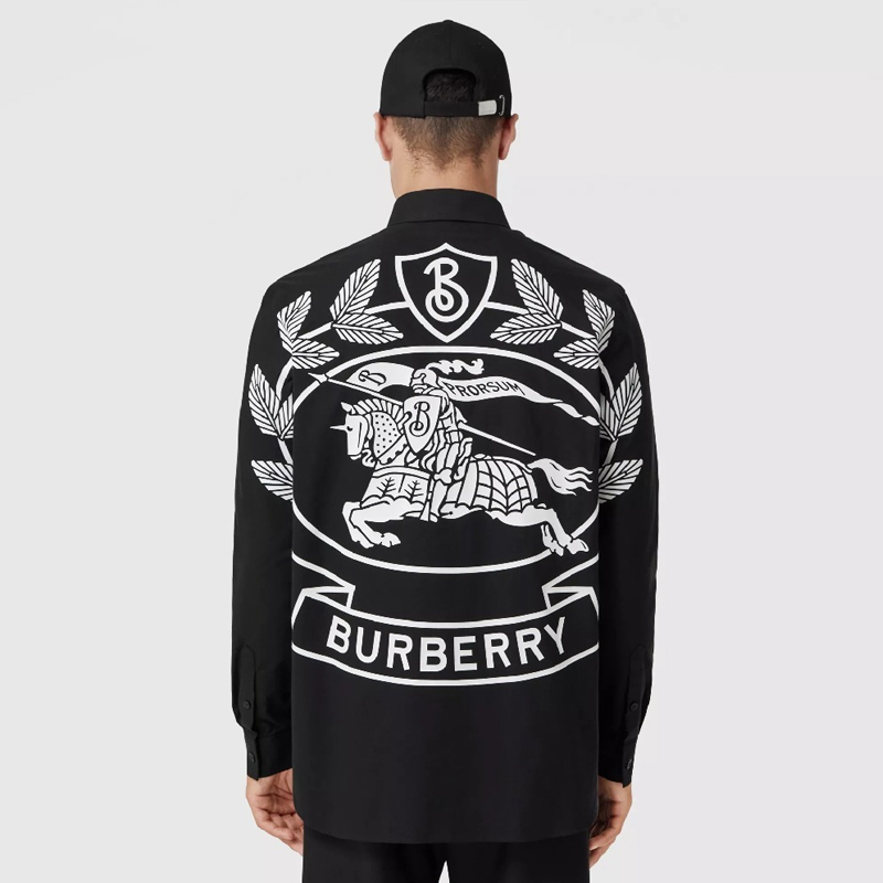 99新  Burberry FW22 后背字母战马图案长袖衬衫男款黑色