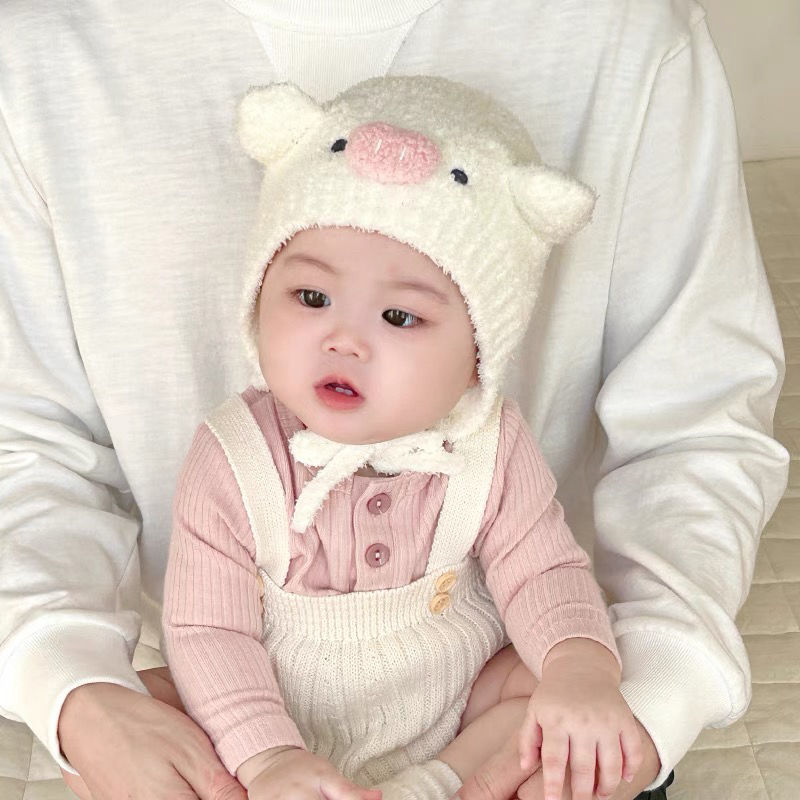 宝宝可爱动物帽子秋冬儿童超萌护耳毛线帽加厚保暖包头婴儿针织帽