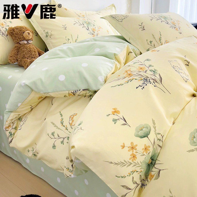 V/雅鹿纯棉四件套全棉被套床单被罩学生宿舍三件套床上用品床笠款商品图