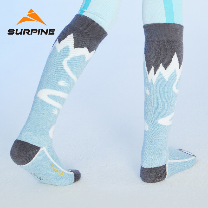 SURPINE松野湃儿童滑雪袜吸湿保暖童趣羊毛长筒户外袜子