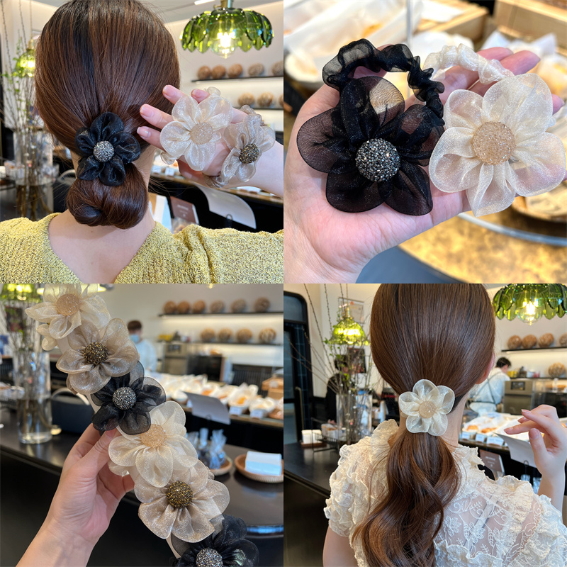 网纱太阳花朵大肠发圈头绳高马尾不塌蓬松皮筋女韩版超仙甜美发绳