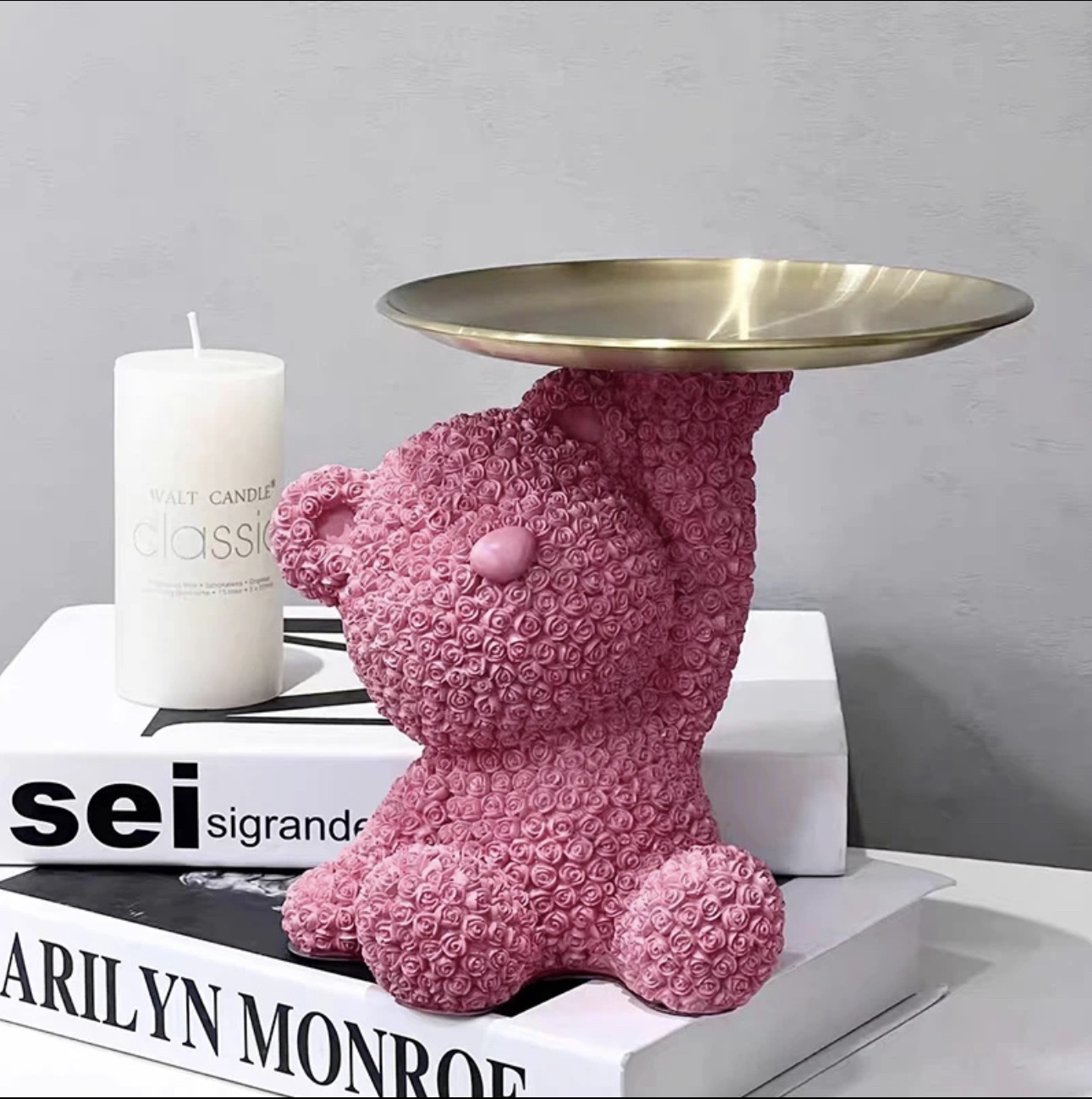 新年礼品创意玫瑰熊家居工艺摆件客厅小熊零食托盘草莓熊1217