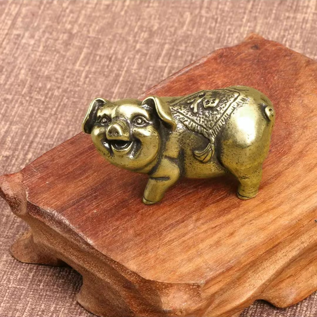 实心黄铜办公室桌面家居福猪福袋鼠黄铜十二生肖创意工艺品摆件