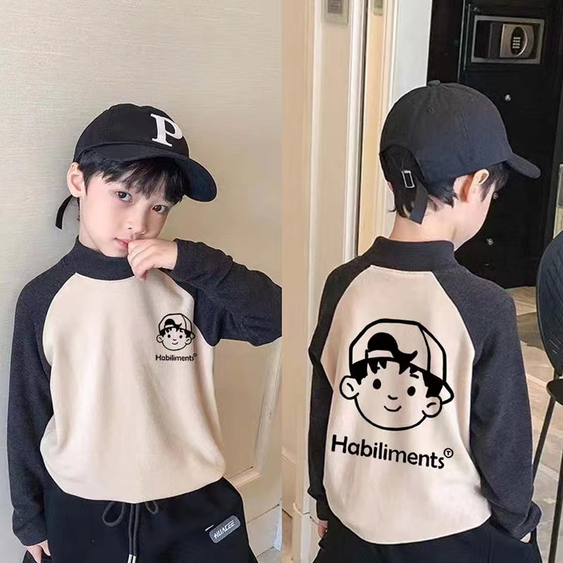 男童打底衫秋冬装新款德绒保暖儿童半高领T恤长袖中大童撞色上衣