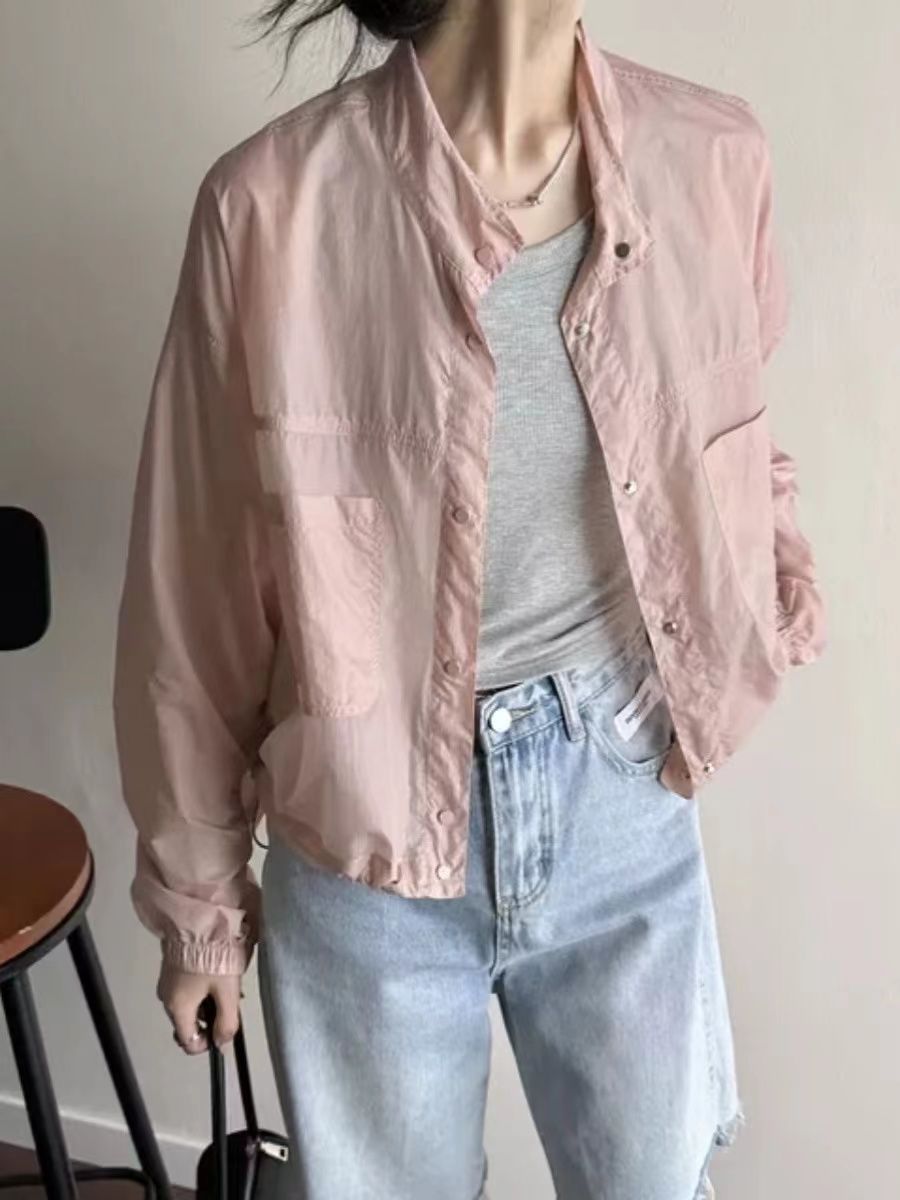 透气防晒衣女2024新款夏季时尚短款薄款立领口袋休闲小个子外套女