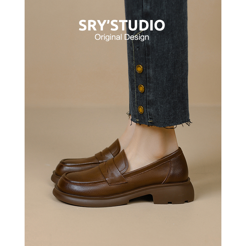 K1028牛皮时尚复古英伦风乐福鞋2025春秋软底透气百搭女士小皮鞋