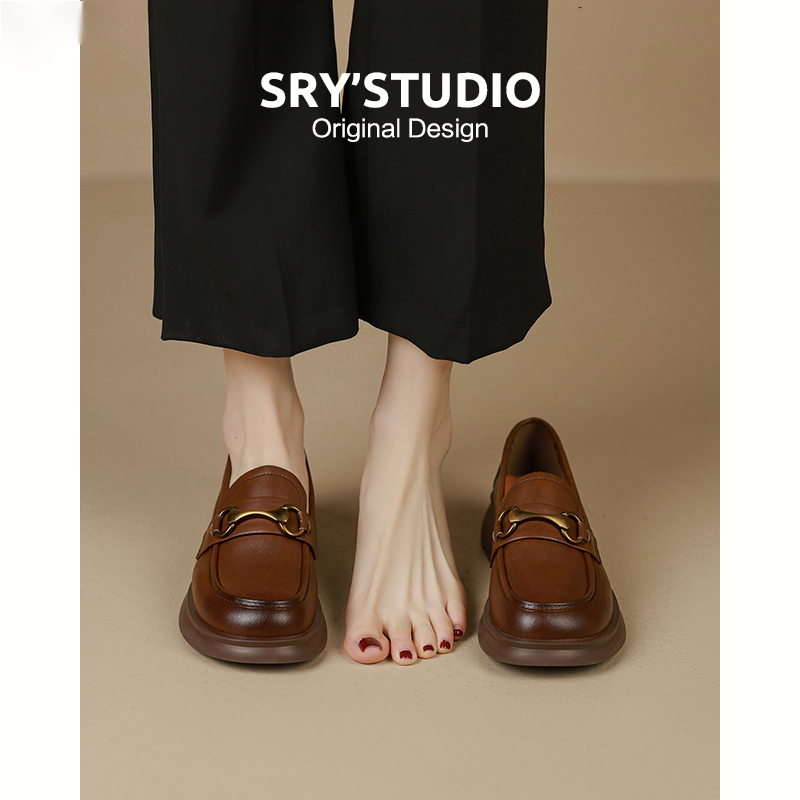 K1185牛皮时尚软底复古乐福鞋2024春秋防滑通勤女士百搭小皮鞋