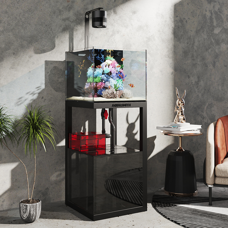 老渔匠45cm工业风下过滤底滤鱼缸超白玻璃家用客厅全套生态金鱼缸