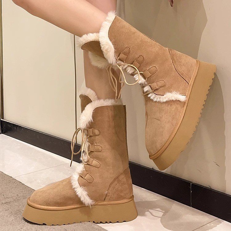 绑带雪地靴2023年冬季新款百搭加厚加绒棉鞋保暖冬靴女鞋时尚靴子