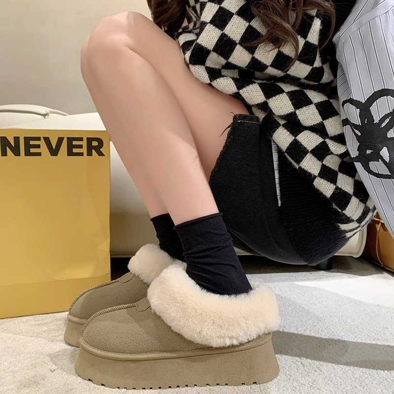 厚底毛茸茸雪地靴女款加绒棉鞋2023新款秋冬季低帮鞋子加厚面包鞋
