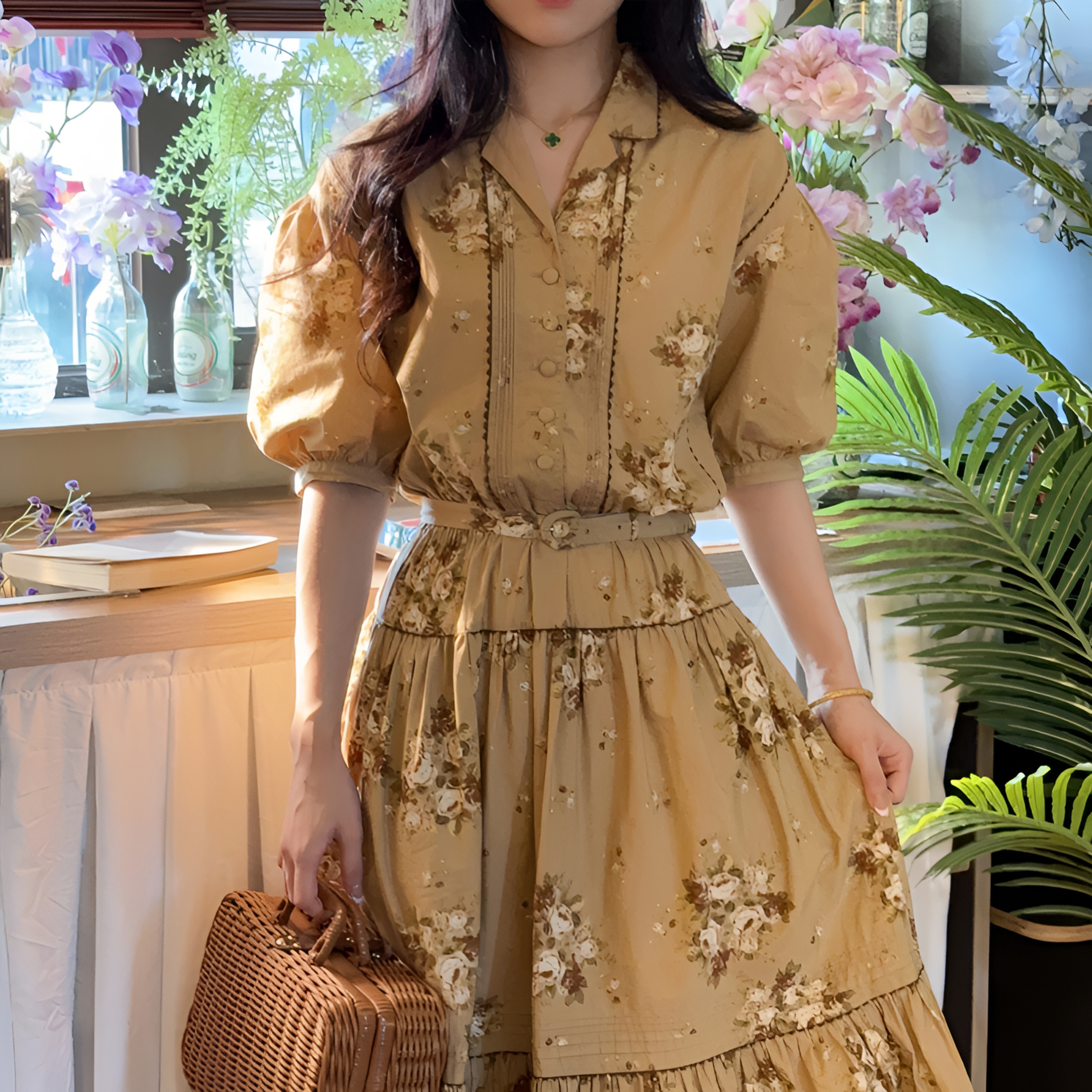 咪璐古着Vintage中古日制复古昭和女装连衣裙气质时尚碎花轻奢