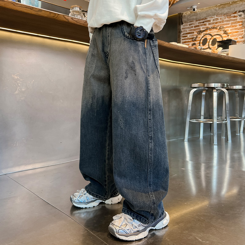 男童牛仔裤冬季加绒宽松新款儿童中大童炸街春秋长裤裤子一体绒潮