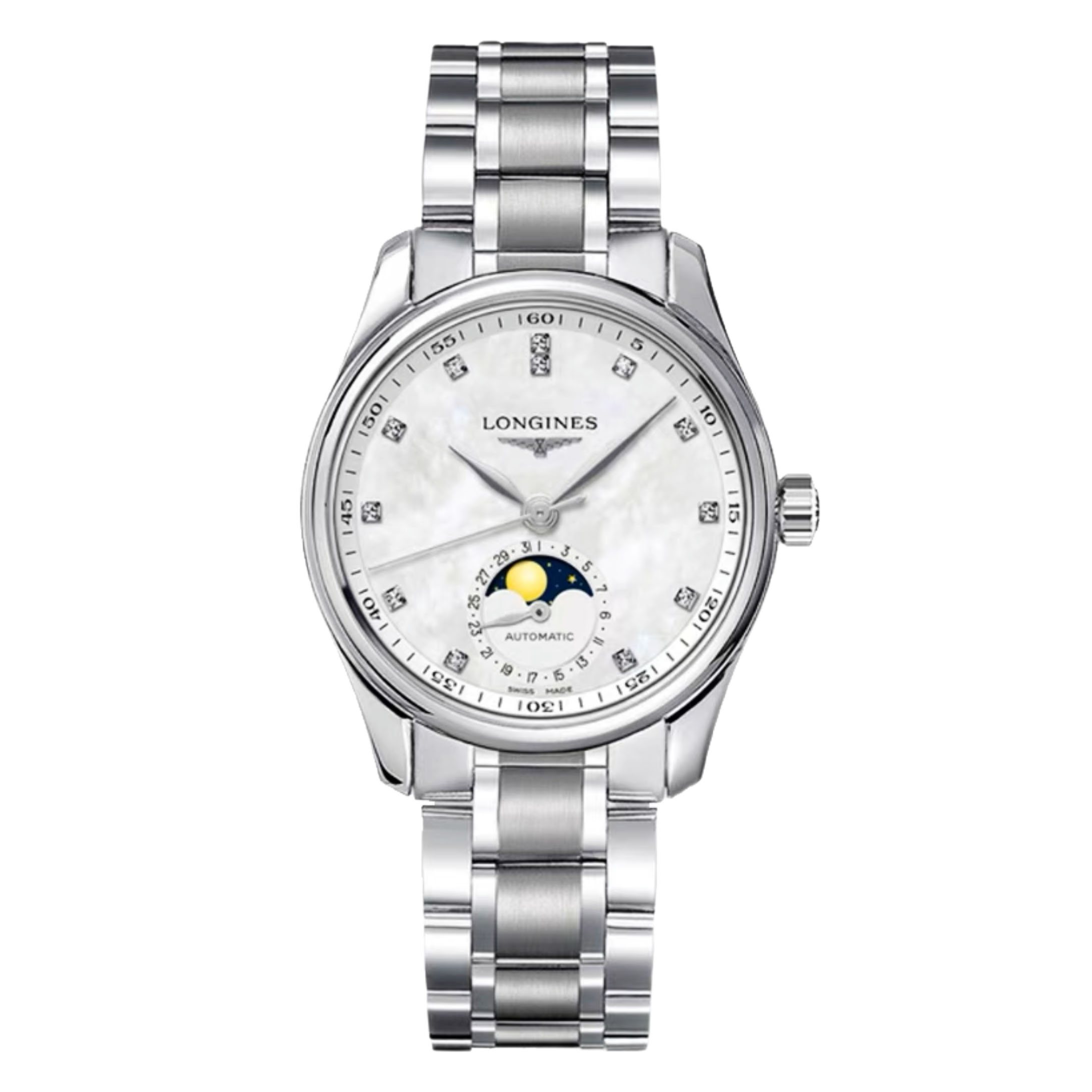 99新 Longines/浪琴 壹/名匠409白钻/贝母/月相/公价25300/表径34