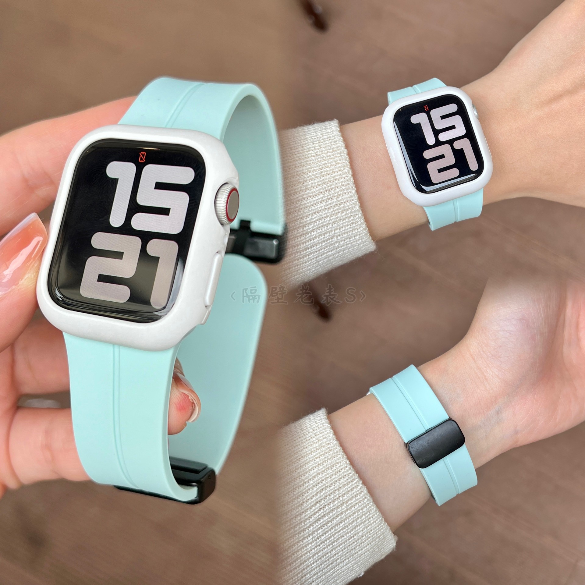 适用苹果手表带Applewatch8硅胶磁吸扣配壳iwatch765se2简约男女