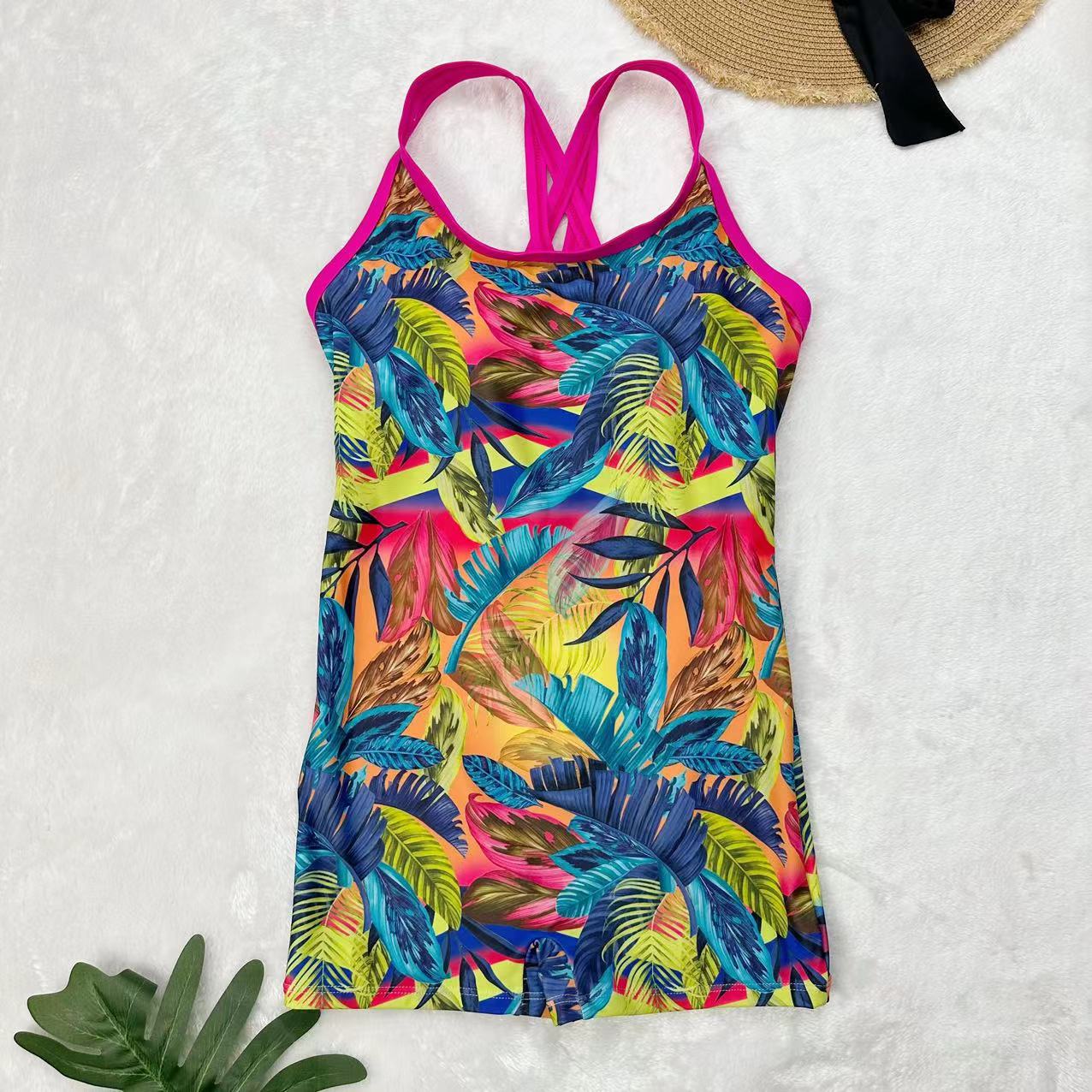 新款ins高颜值平角连体女款吊带交叉美背气质泳衣温泉沙滩