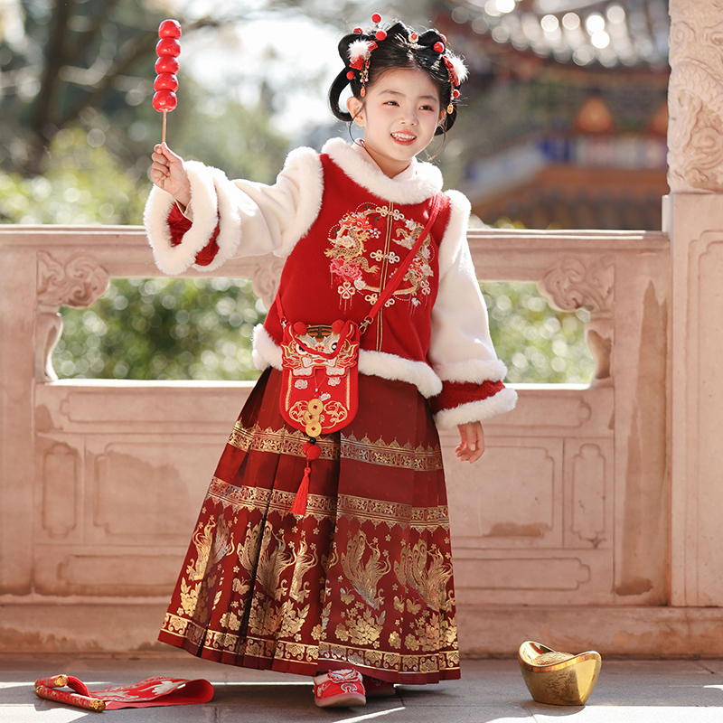 SL3323女童拜年服冬装新款儿童马面裙套装中国风新年衣服冬过年服