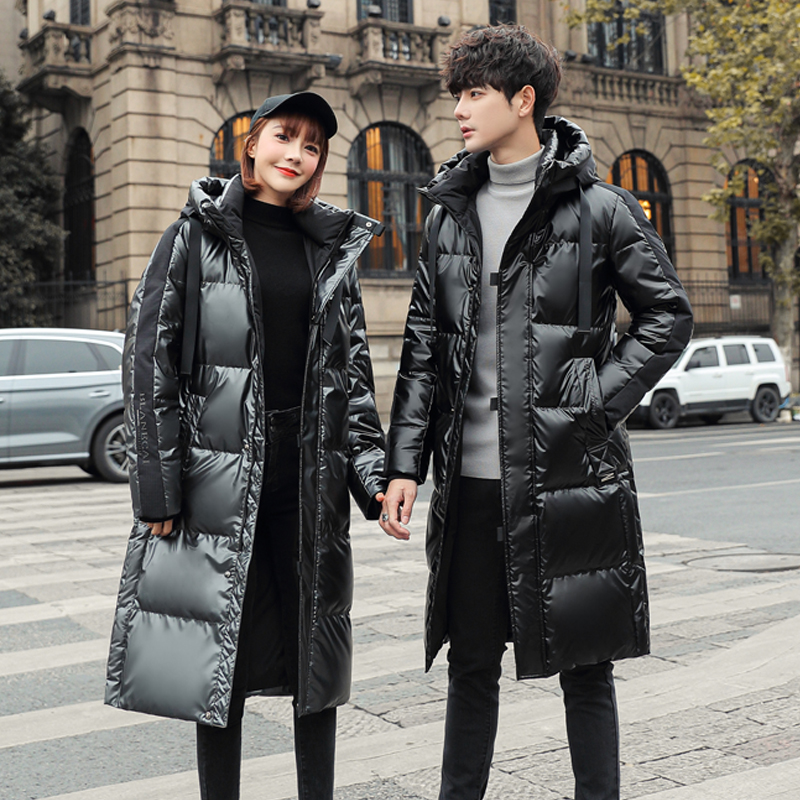 亮面情侣羽绒服男女中长款加厚保暖冬季免洗青年韩版潮流防寒外套