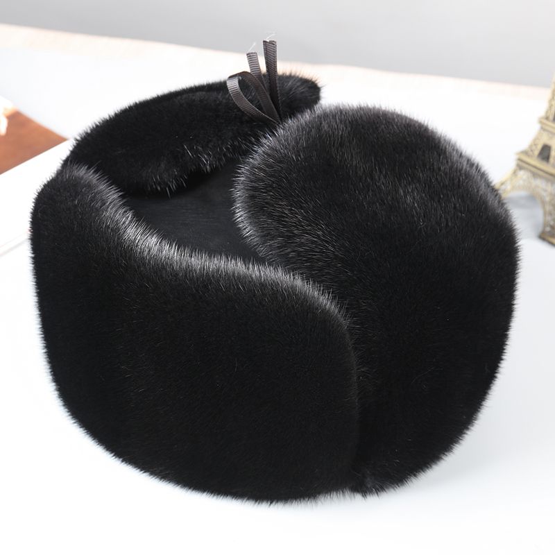 新款冬季护耳雷锋帽中老年黑色毛绒保暖百搭加厚貂皮帽子版型男款