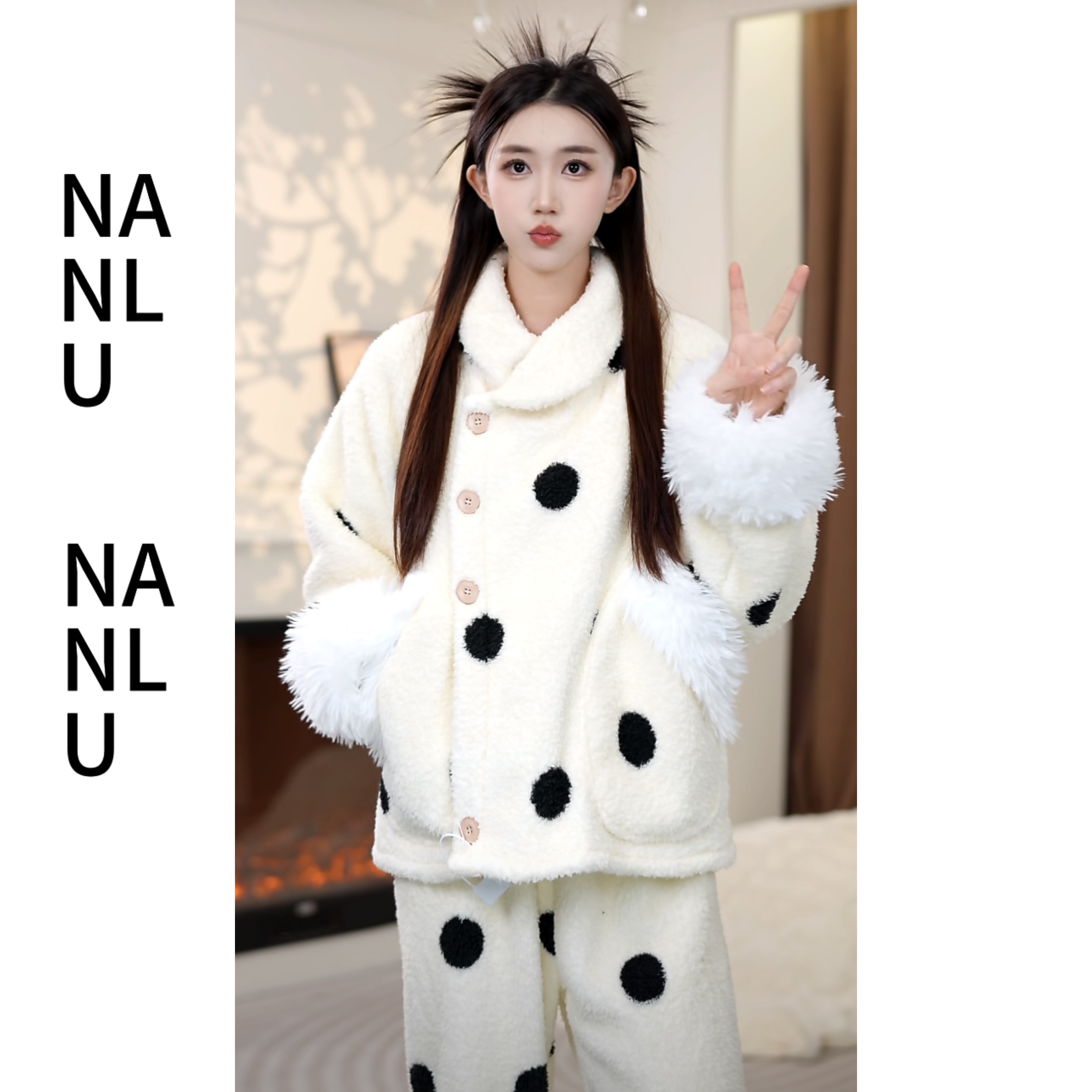 【黑糖啵啵】双面烫光保暖家居服翻领情侣套装可外穿加厚网红
