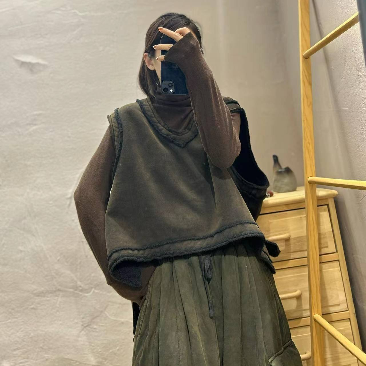 【半奏】秋冬新款 炒色做旧毛边领加绒马甲胸围146衣长后63前49