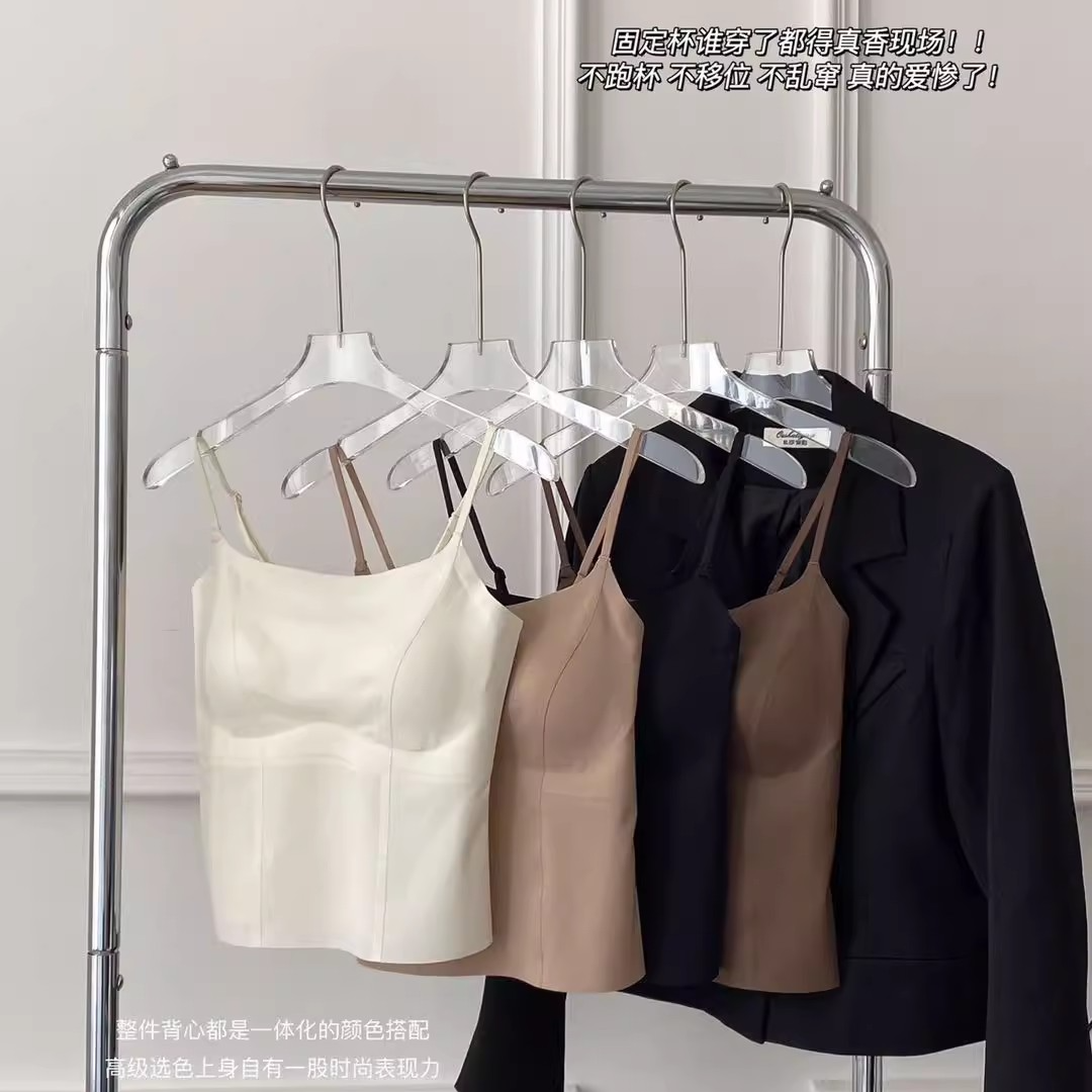 夏季新款小众极简无痕一体半固定杯背心式内衣美背