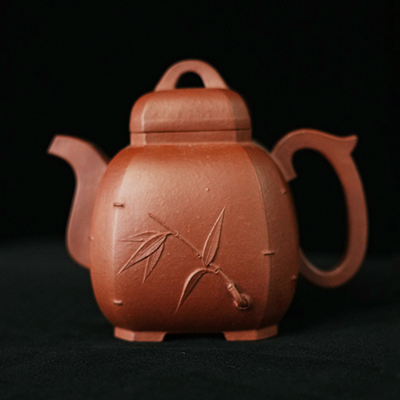 建强名砂荣誉出品：福临八方紫砂壶紫泥红皮龙泥绘手制全手工180cc