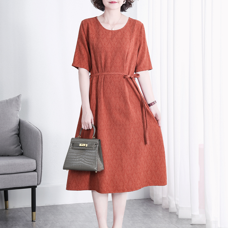 HN&MO/韩穆KA235676连衣裙夏季新款大码宽松棉麻高档妈妈装裙子