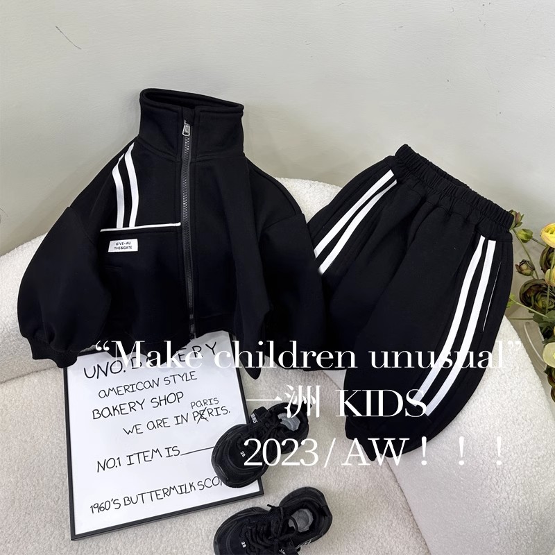 儿童套装秋冬一体绒套装儿童中性运动男女童洋气外套裤子两件套潮