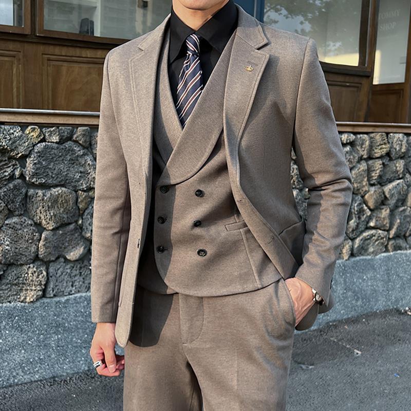 高端西装套装男士秋冬季毛呢西服感炸街帅气装新郎结婚礼服修身r