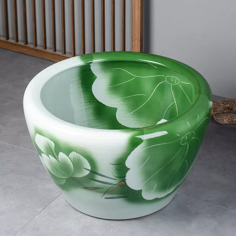 《双面绿50*33cm》景德镇陶瓷缸家用庭院造景直径52cm高度33cm手绘