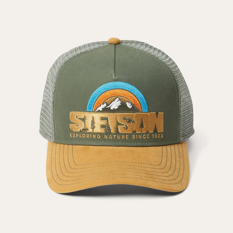 彩虹雪山美式风格卡车司机帽男女同款棒球帽四季网帽