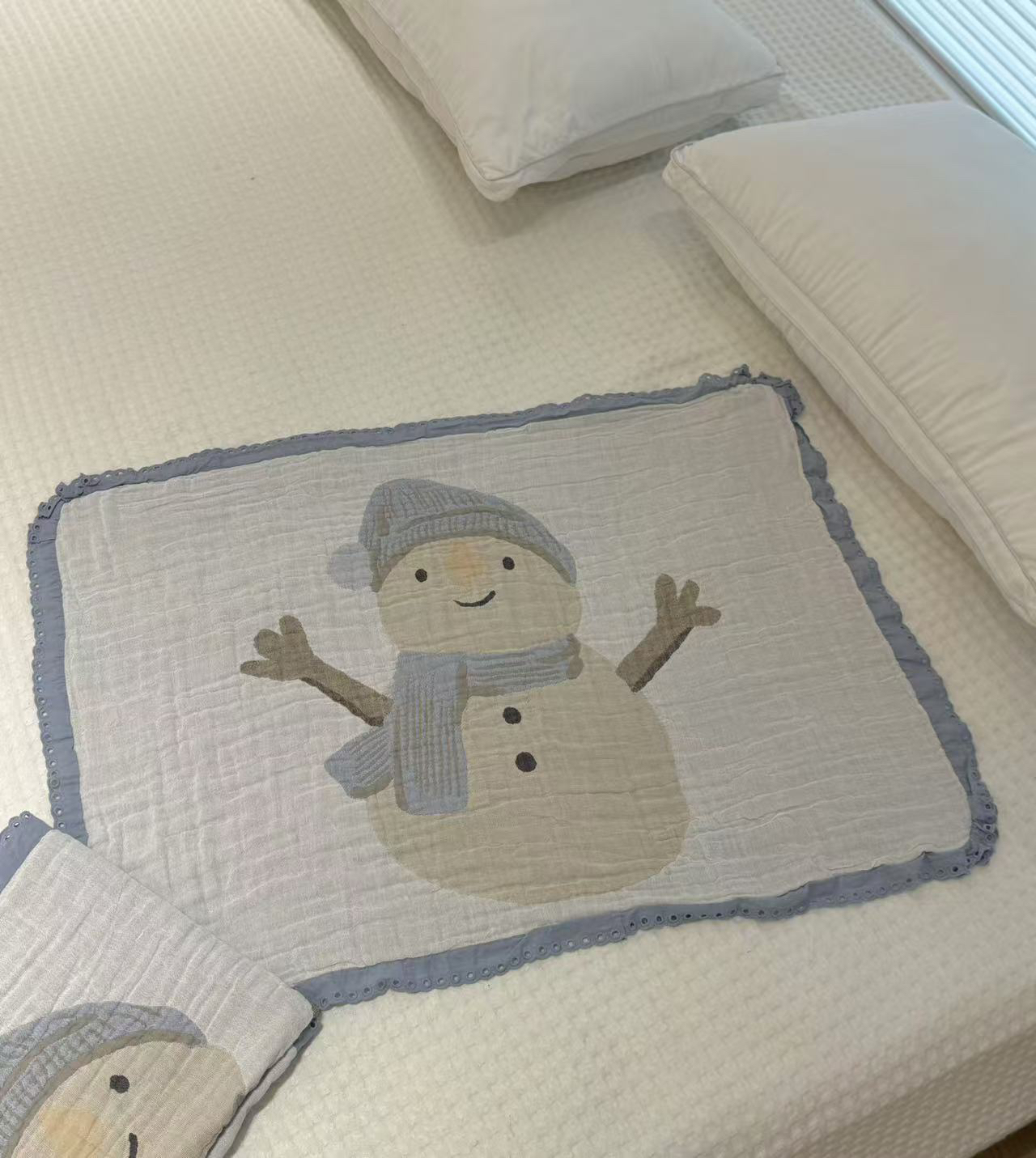 纯棉A类韩式超柔纱布花边枕巾