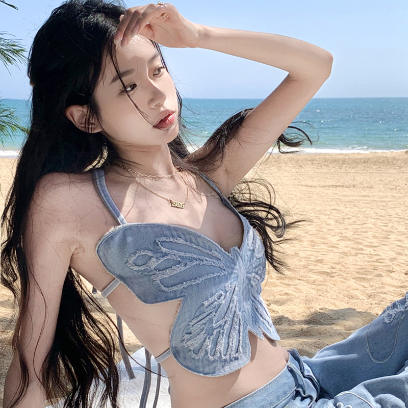 蝴蝶设计感挂脖小吊带背心女秋季2025新款性感甜辣风外穿短款上衣