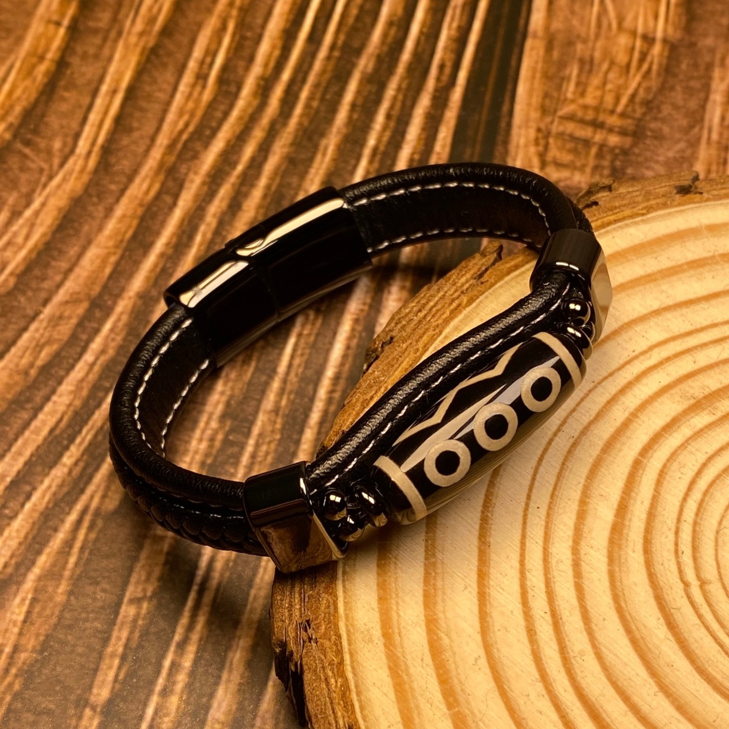 钛钢皮质手链 藏式六眼绳珠珠手环男女学生款手工编织民族风手链