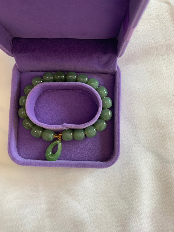 和田清水手串，卡10桶珠、吊坠碧玉18K金实物颜色好看自己带 礼品