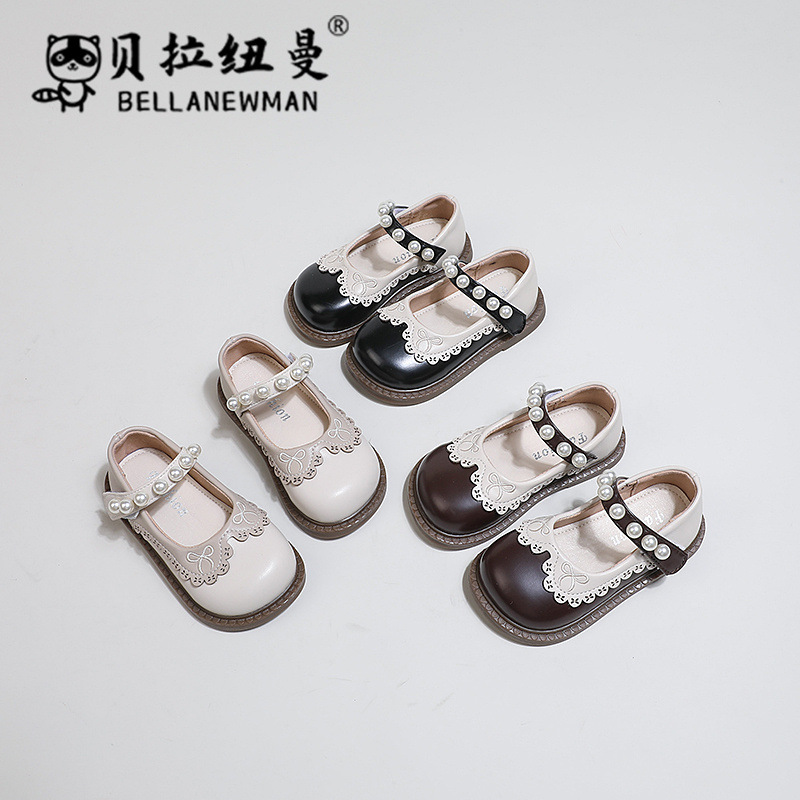 女童花边甜美公主鞋新款儿童圆头玛丽珍小皮鞋珍珠单鞋