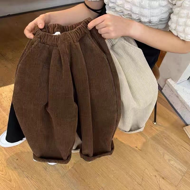 Lsx】儿童裤子男女童灯芯绒裤2023秋冬装加绒长裤韩国宝宝一体绒